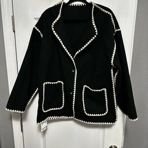 Commense Black Blazer with White Trim and Matching Scarf NWT